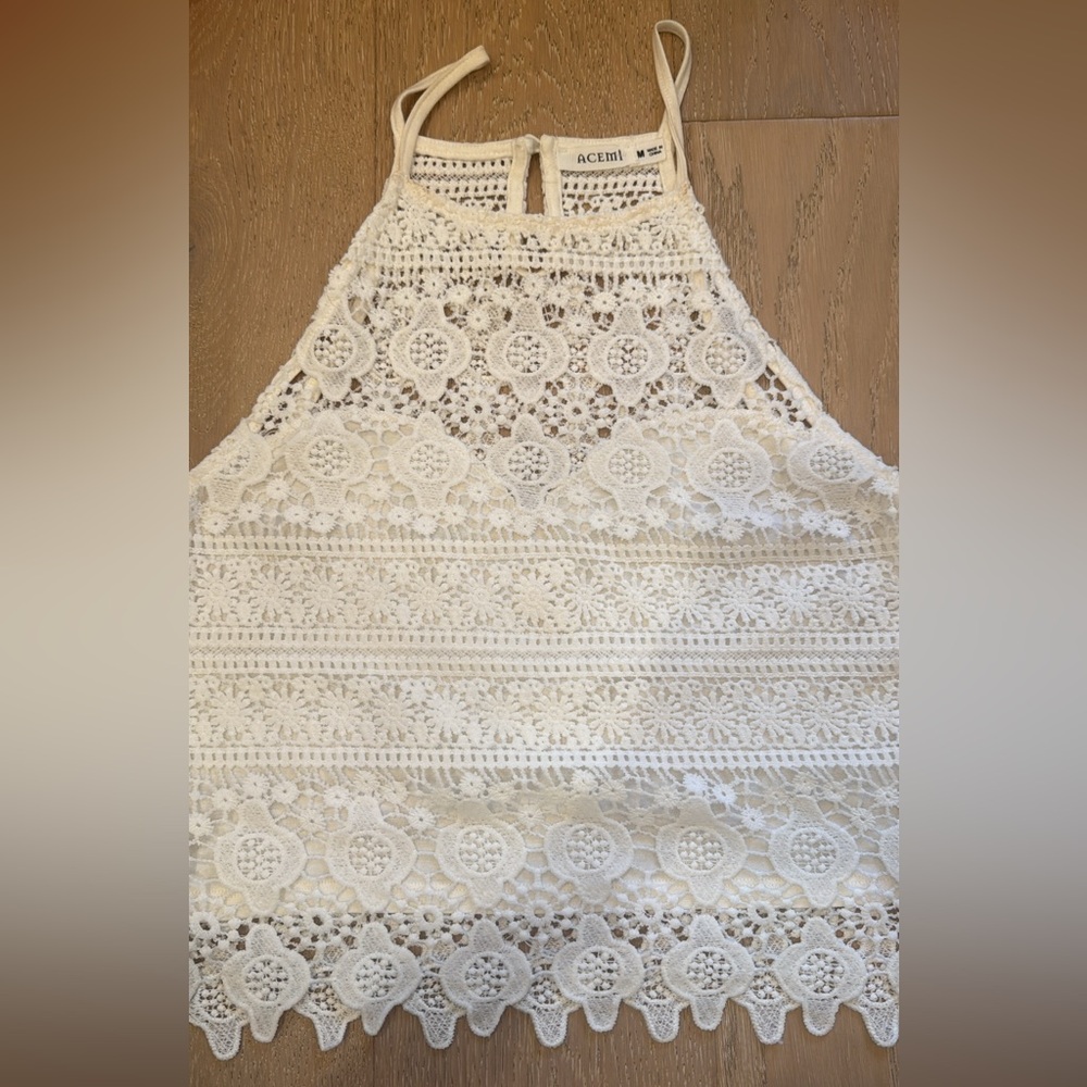 ACLER Women's White Lace Halter Top